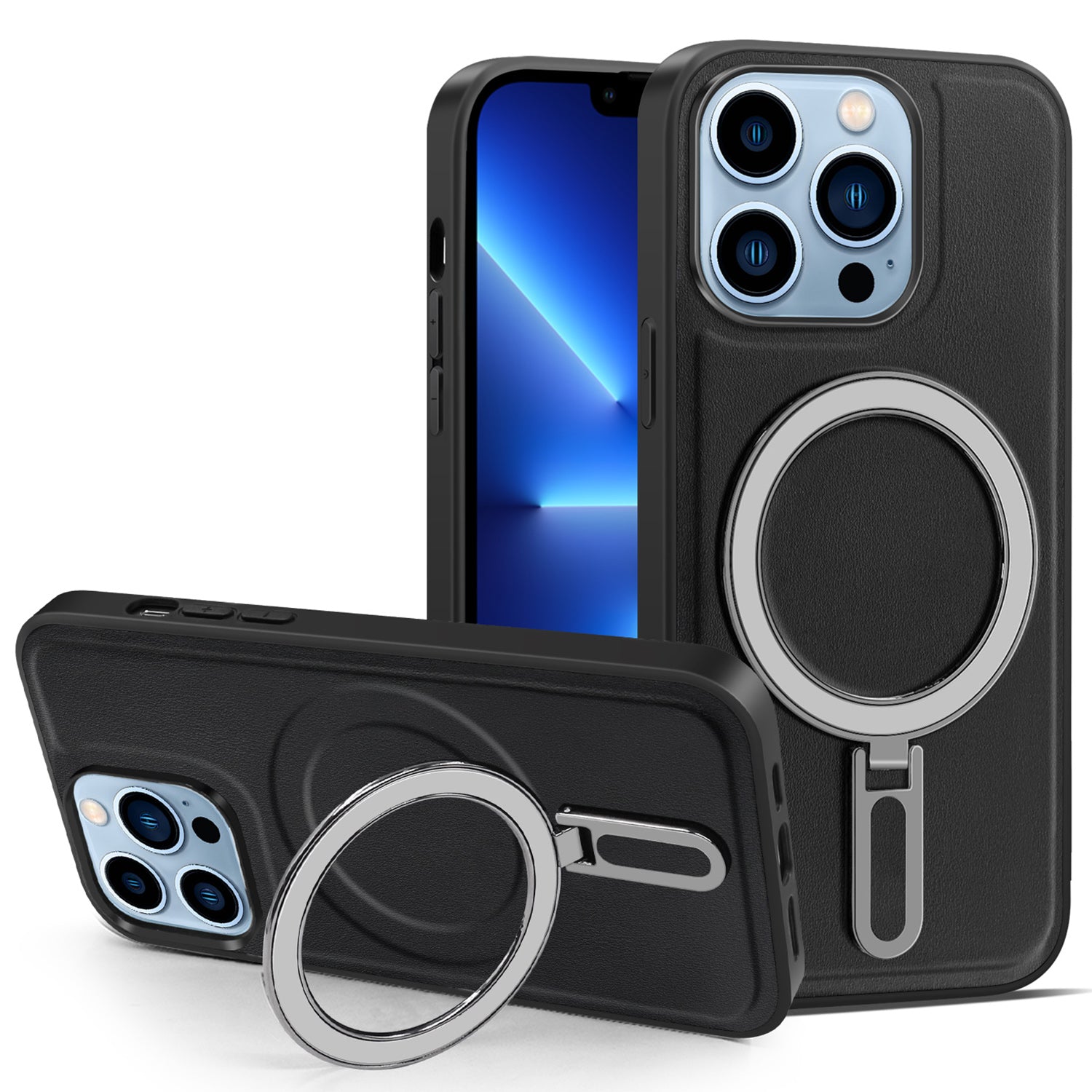 Uniqkart for iPhone 13 Pro 6.1 inch Anti-drop PU Leather Coated PC+TPU Phone Case Magnetic Cover with Kickstand - Black Uniqkart for iPhone 13 Pro 6.1 inch Anti-drop PU Leather Coated PC+TPU Phone Case Magnetic Cover with Kickstand - Black